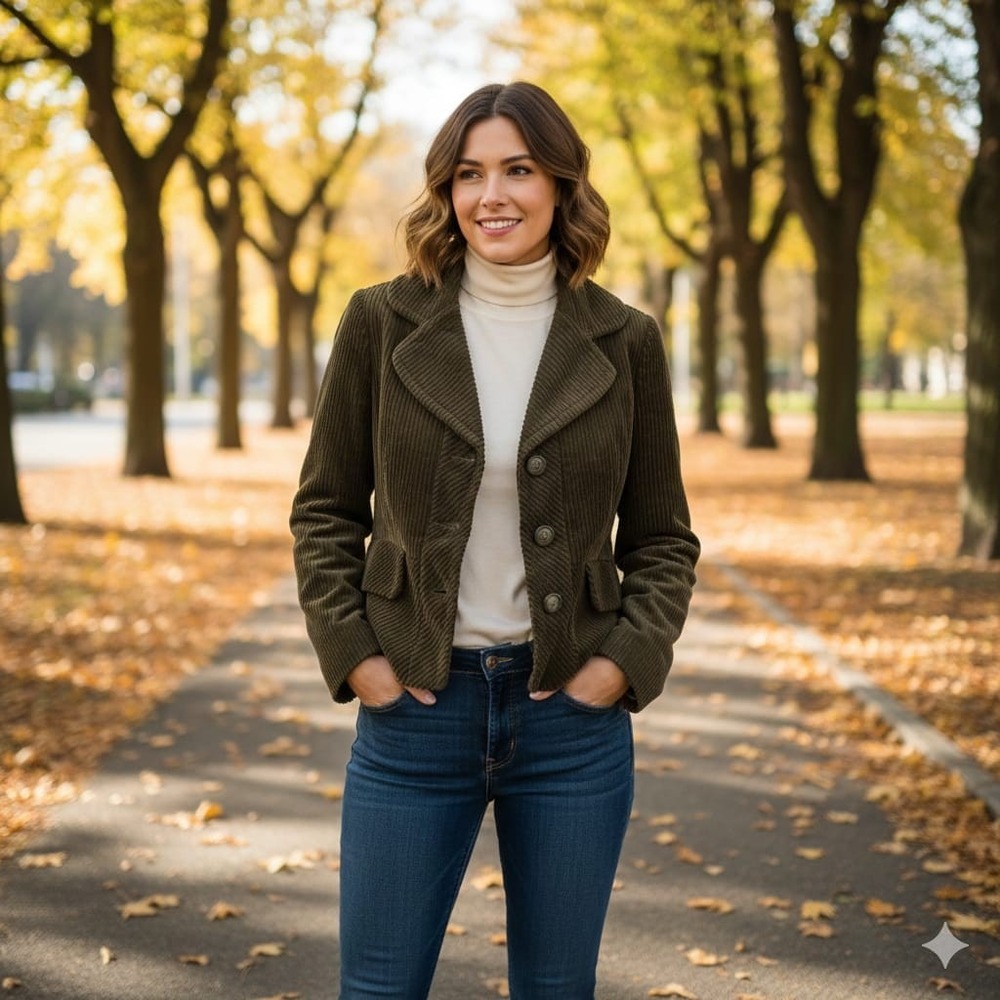 ELEVENSES Anthropologie Y2K Green Corduroy Button Up‎ Jacket Line Size 2